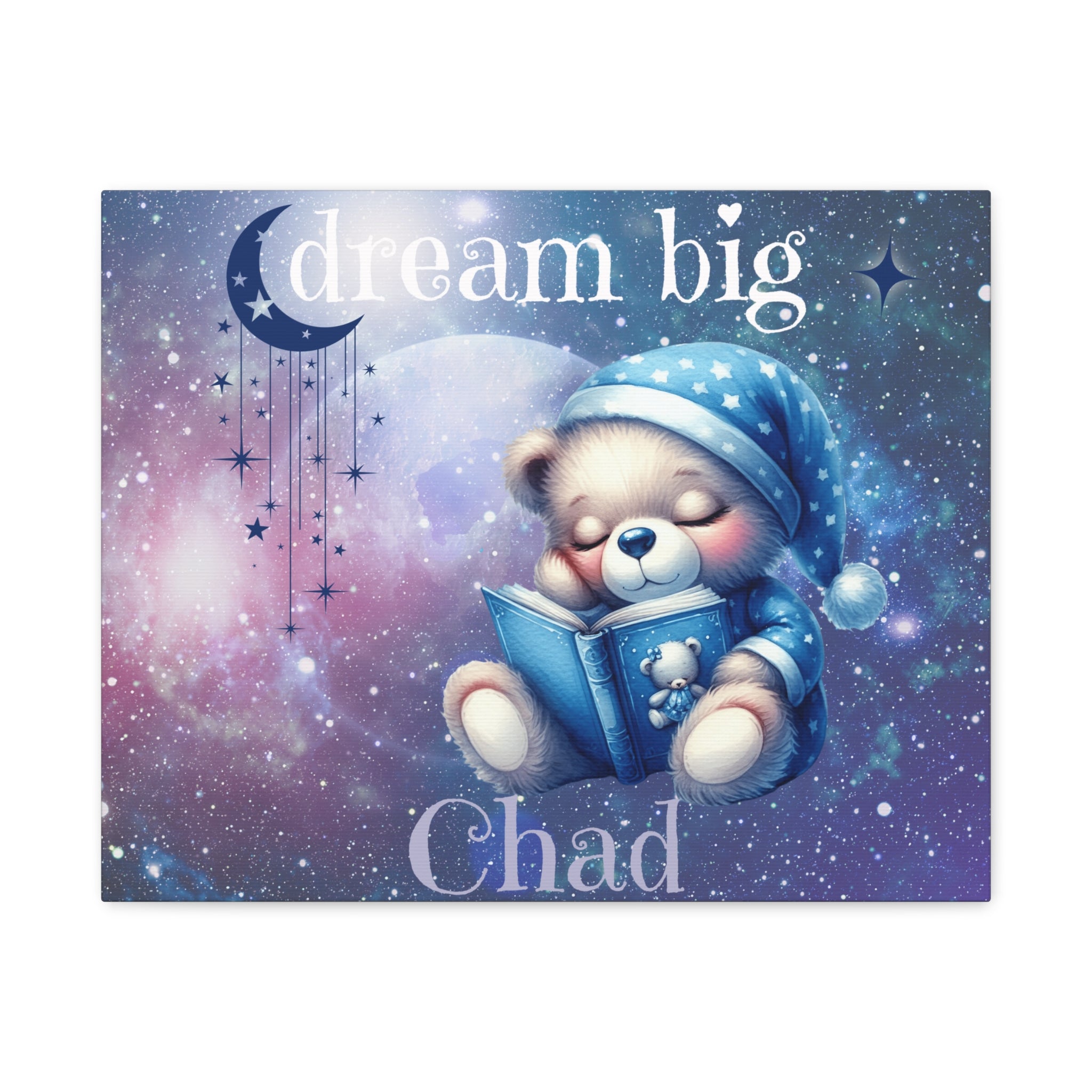 Personalized Sleeping Bear Name Canvas | Custom Nursery Wall Art, Stretched Matte Print