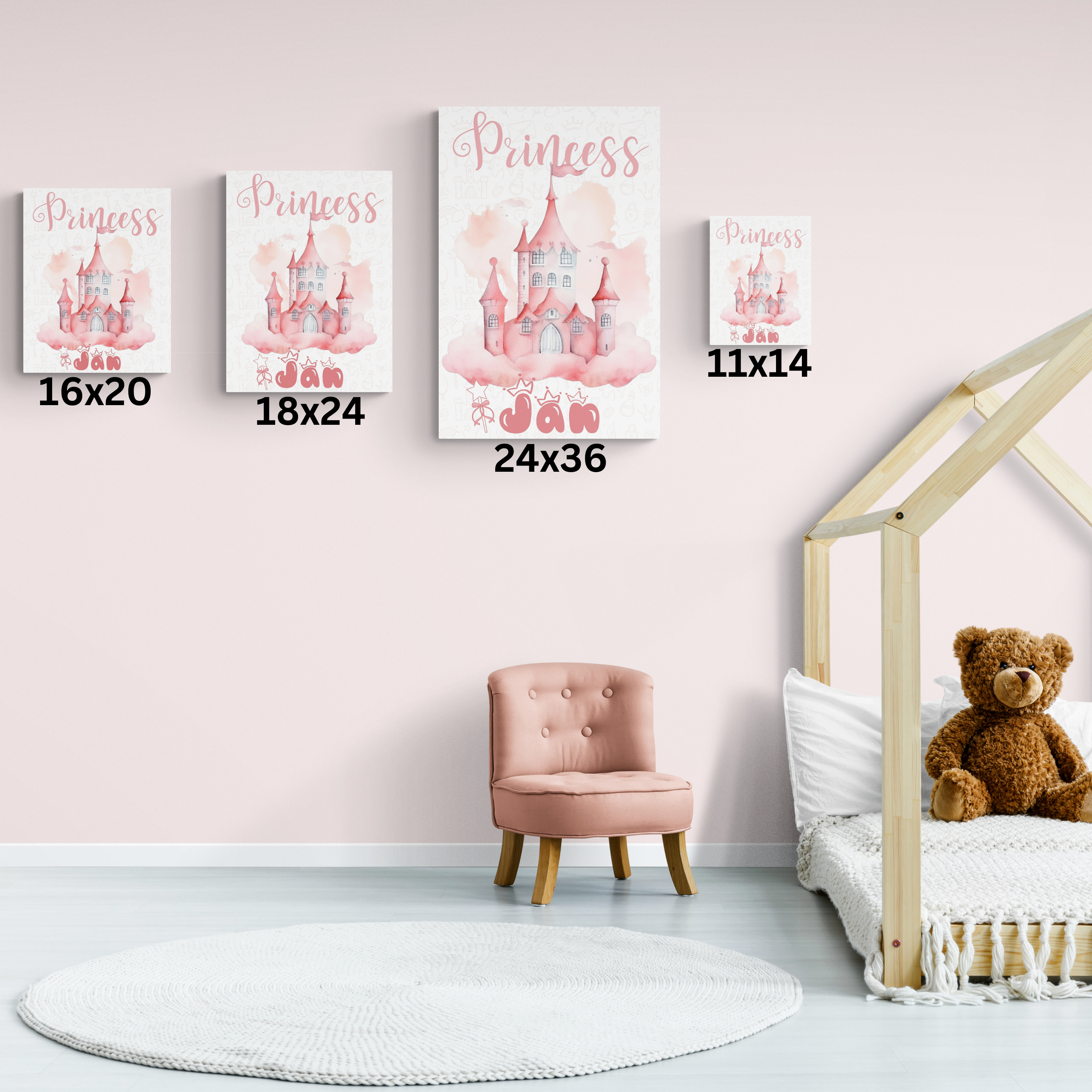 Personalized Prince or Princess Name Canvas | Custom Fairy-Tale Child’s Room Wall Art, Stretched Matte Print