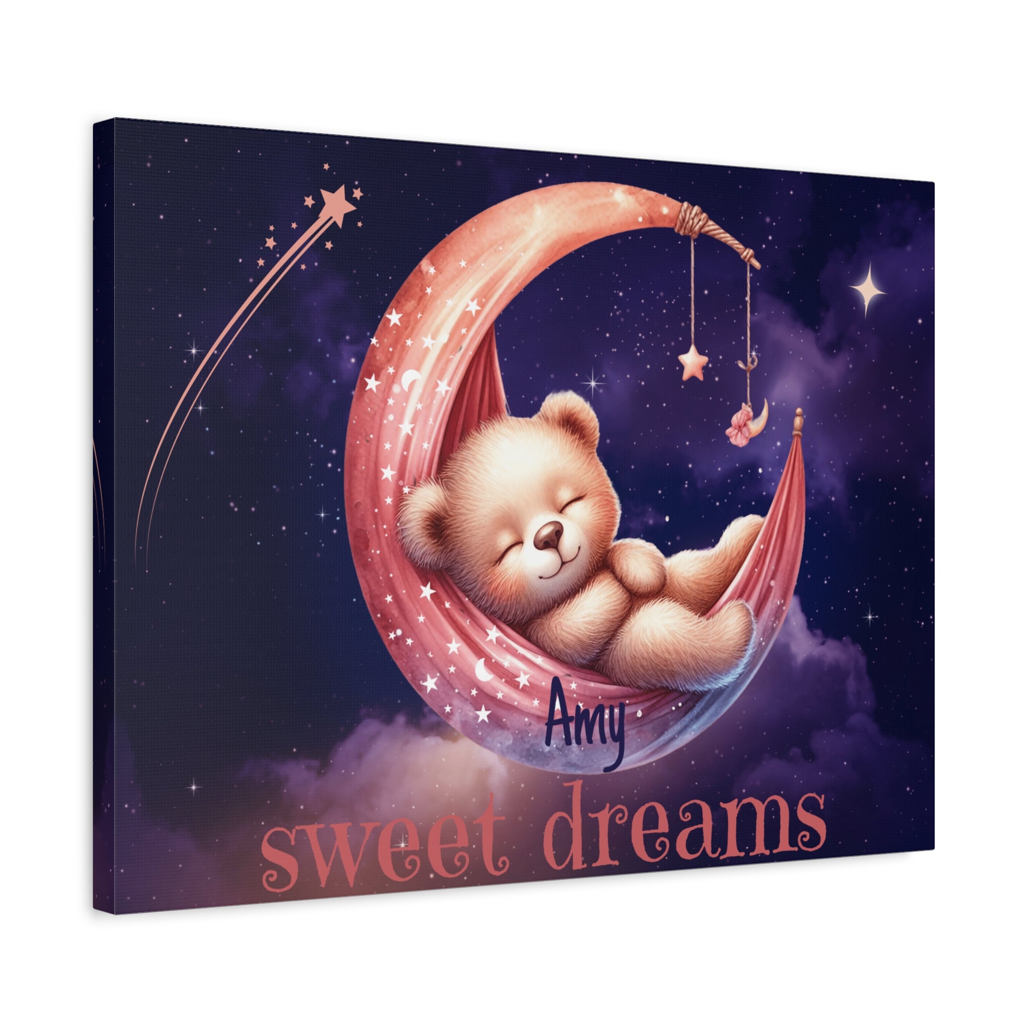 Personalized Sleeping Bear Name Canvas | Custom Nursery Wall Art, Stretched Matte Print