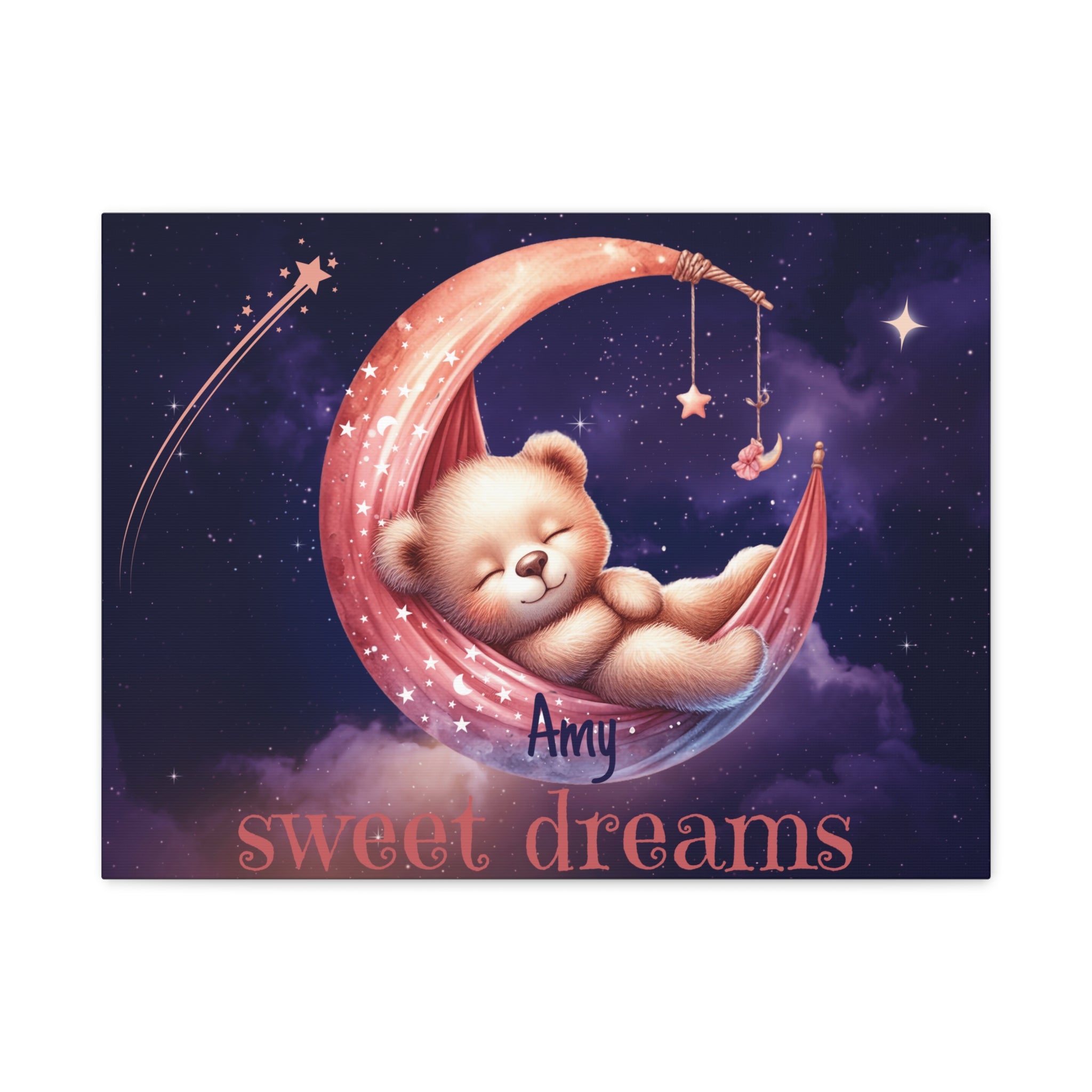 Personalized Sleeping Bear Name Canvas | Custom Nursery Wall Art, Stretched Matte Print