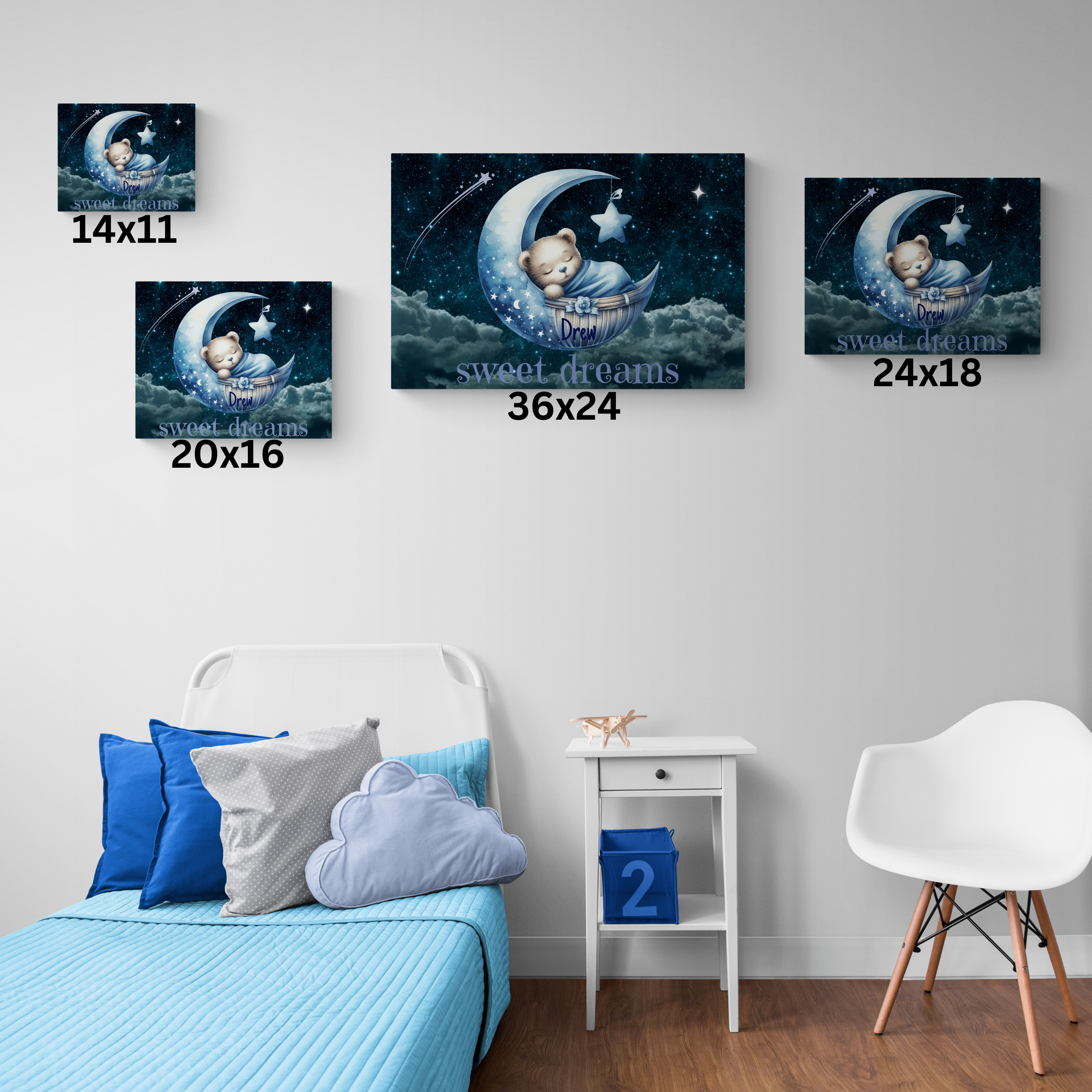 Personalized Sleeping Bear Name Canvas | Custom Nursery Wall Art, Stretched Matte Print