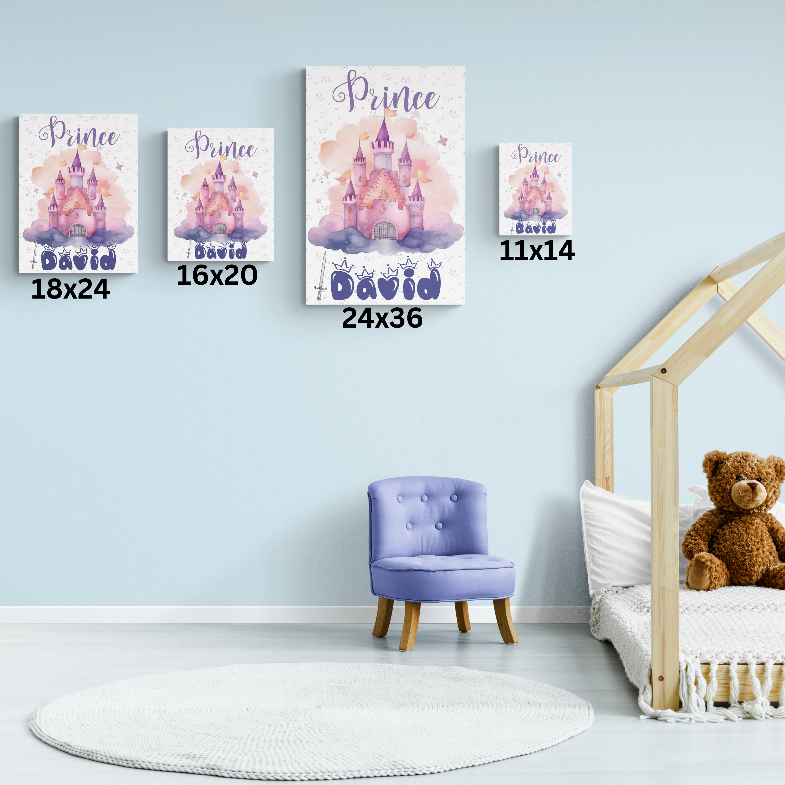 Personalized Prince or Princess Name Canvas | Custom Fairy-Tale Child’s Room Wall Art, Stretched Matte Print