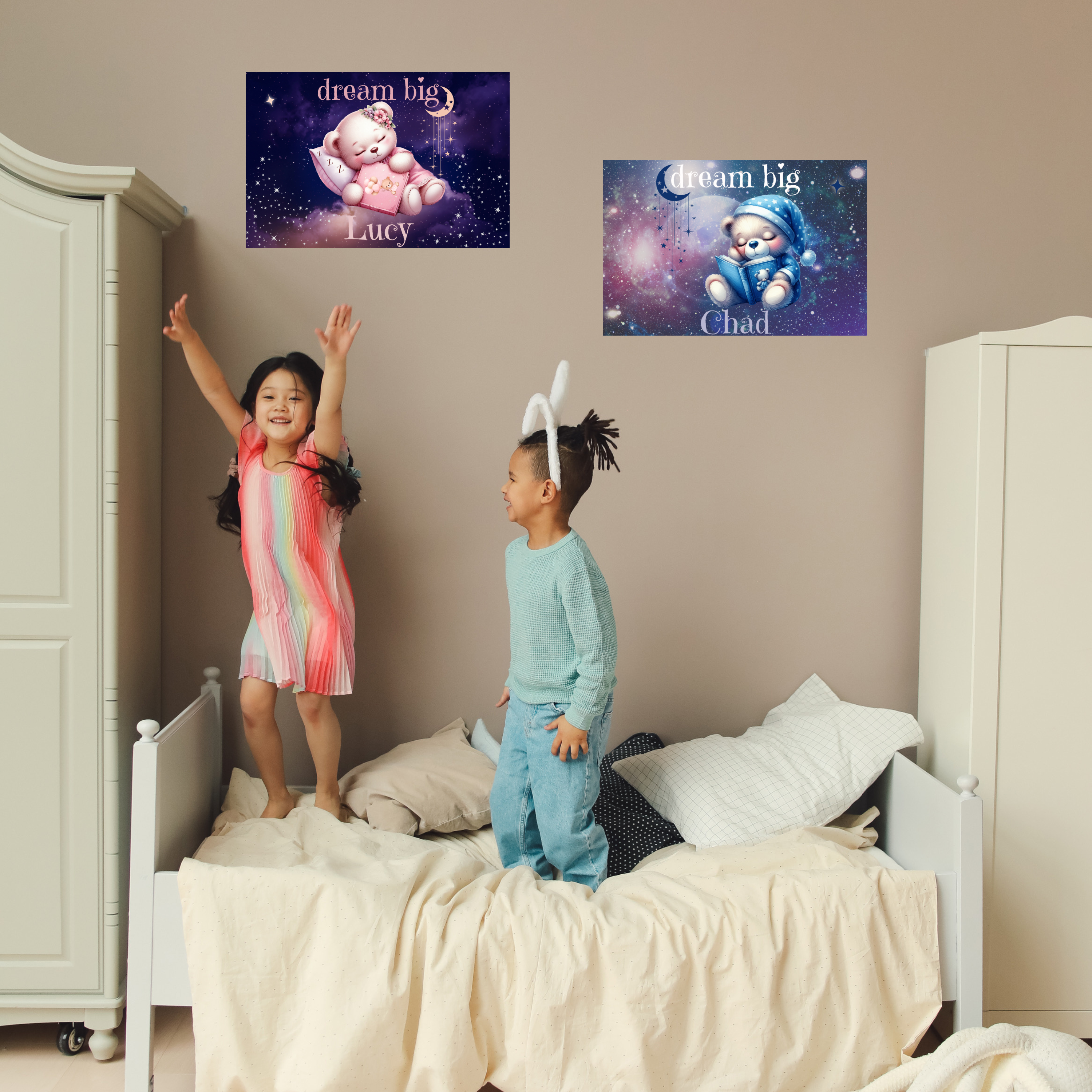 Personalized Sleeping Bear Name Canvas | Custom Nursery Wall Art, Stretched Matte Print