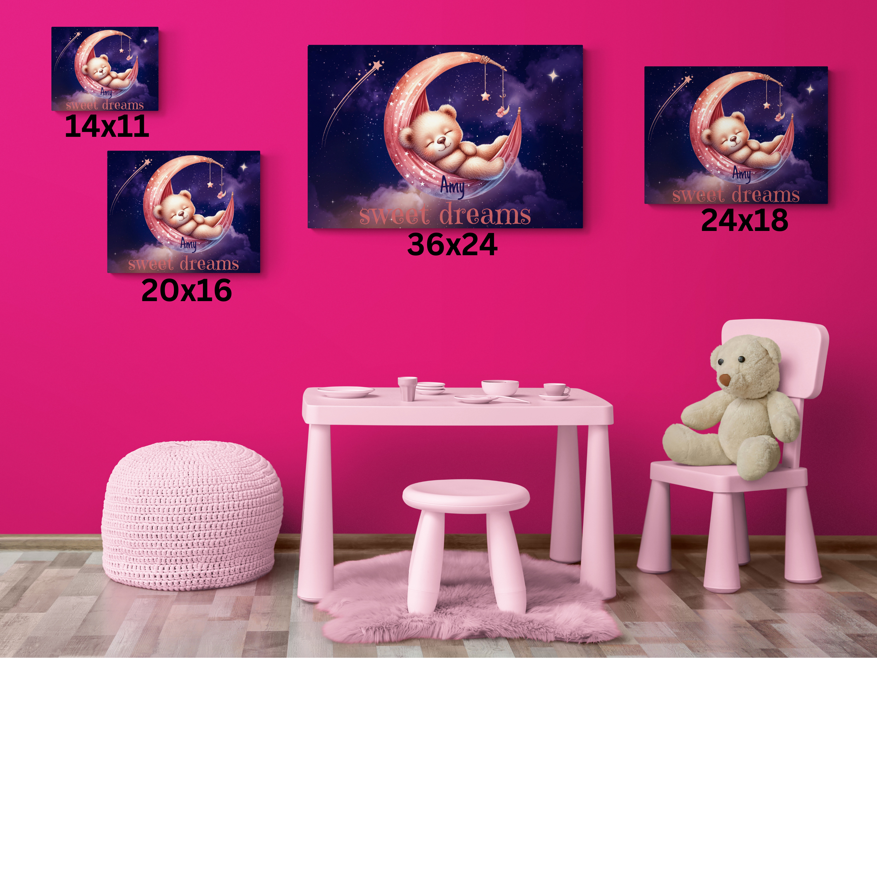 Personalized Sleeping Bear Name Canvas | Custom Nursery Wall Art, Stretched Matte Print